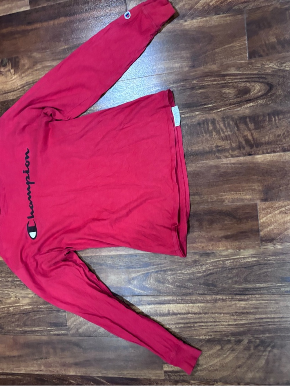Champion Red Long Sleeve Script Logo Shirt